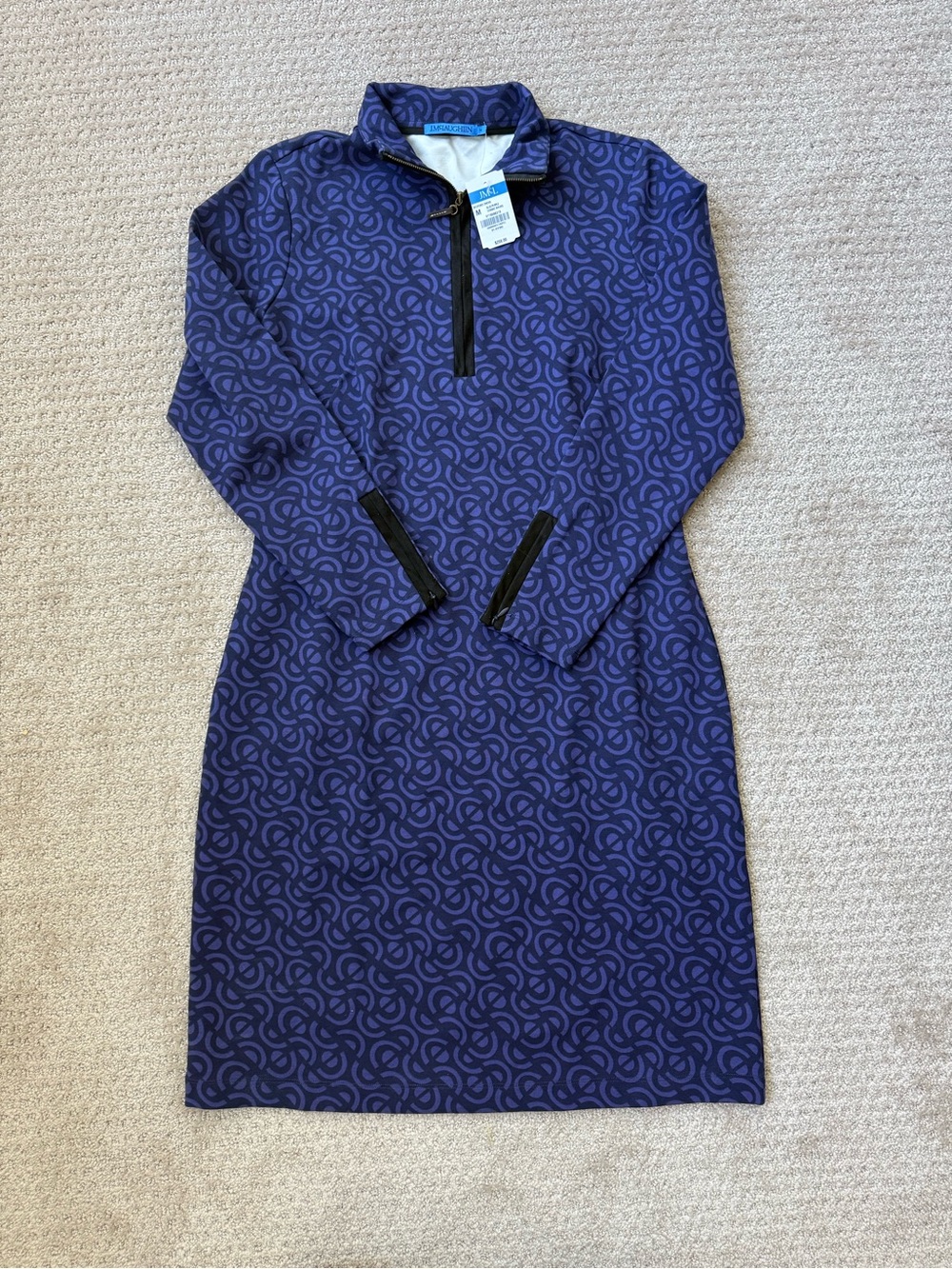 J. McLaughlin Navy and Purple Quarter-Zip Long Sleeve Dress
